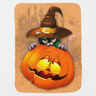 Halloween Cute Kitty Witch and Pumpkin Friend  Baby Blanket