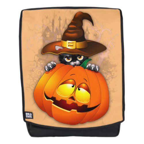 Halloween Cute Kitty Witch and Pumpkin Friend  Backpack