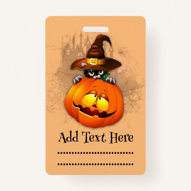 Halloween Cute Kitty Witch and Pumpkin Friend  Badge (Front)