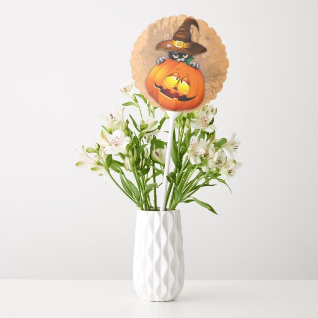 Halloween Cute Kitty Witch and Pumpkin Friend  Balloon (Vase)
