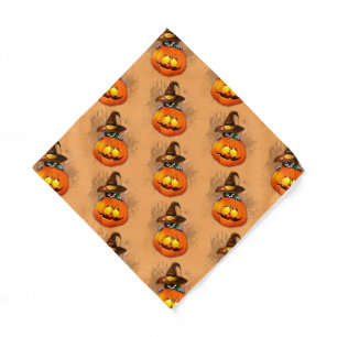 Halloween Cute Kitty Witch and Pumpkin Friend  Bandana