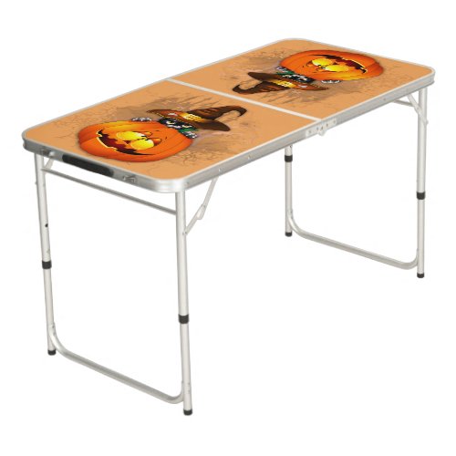 Halloween Cute Kitty Witch and Pumpkin Friend  Beer Pong Table