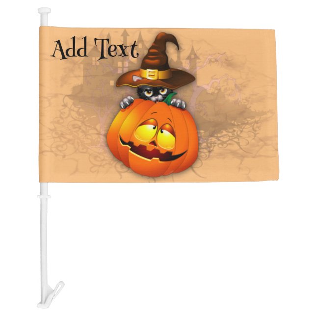 Halloween Cute Kitty Witch and Pumpkin Friend  Car Flag (Front)