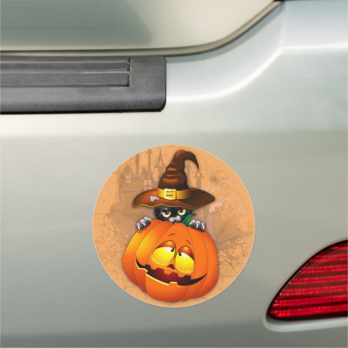 Halloween Cute Kitty Witch and Pumpkin Friend  Car Magnet