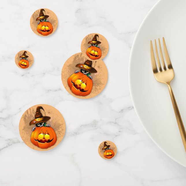 Halloween Cute Kitty Witch and Pumpkin Friend  Confetti (Group)