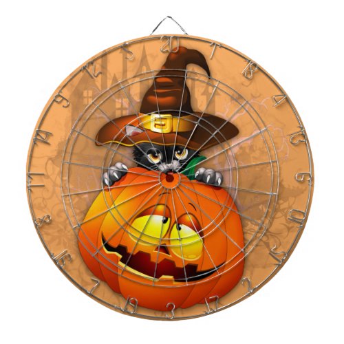 Halloween Cute Kitty Witch and Pumpkin Friend  Dart Board