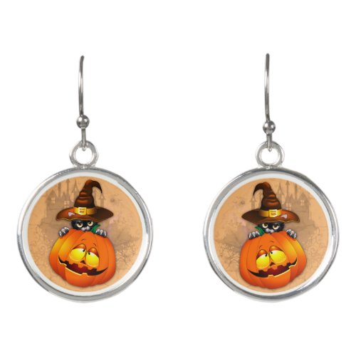 Halloween Cute Kitty Witch and Pumpkin Friend  Earrings