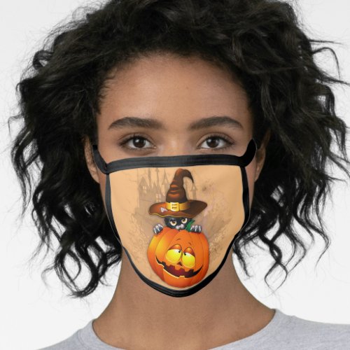 Halloween Cute Kitty Witch and Pumpkin Friend  Face Mask