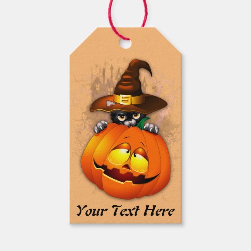 Halloween Cute Kitty Witch and Pumpkin Friend  Gift Tags