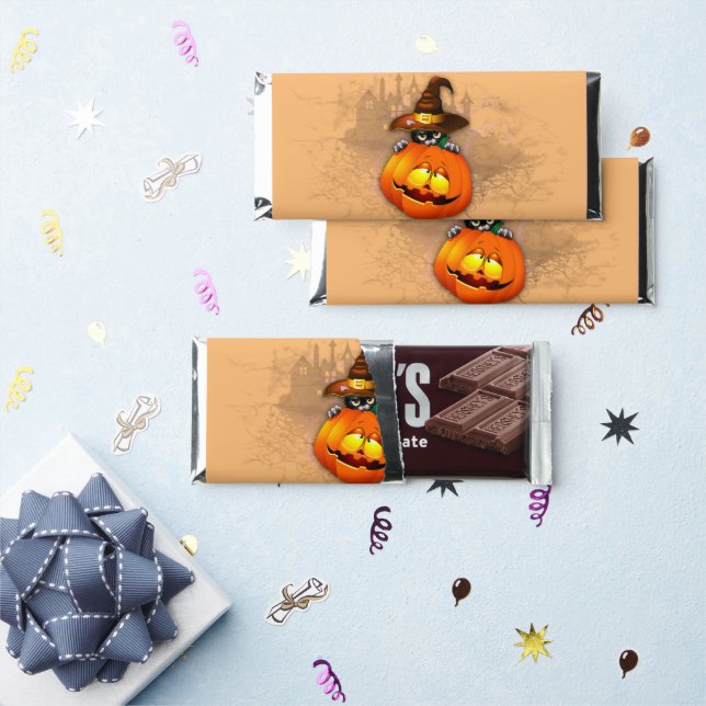 Halloween Cute Kitty Witch and Pumpkin Friend  Hershey Bar Favors (Front)