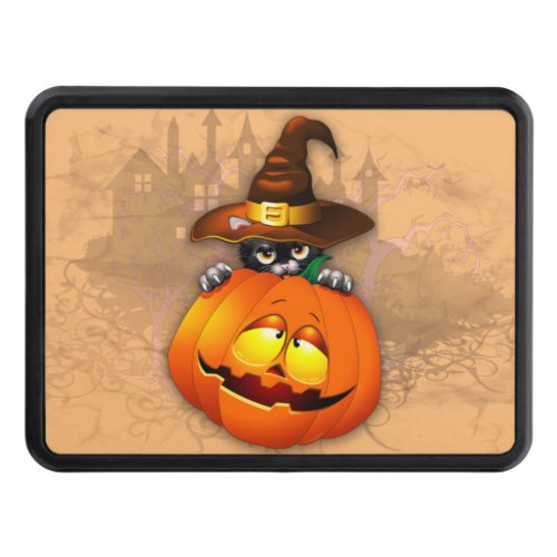 Halloween Cute Kitty Witch and Pumpkin Friend  Hitch Cover