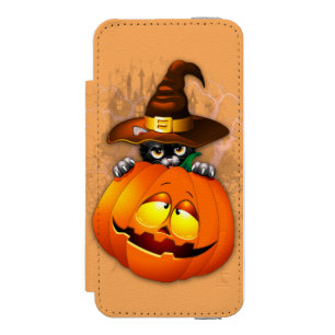 Halloween Cute Kitty Witch and Pumpkin Friend iPhone SE/5/5s Wallet Case