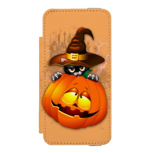 Halloween Cute Kitty Witch and Pumpkin Friend  iPhone SE55s Wallet Case
