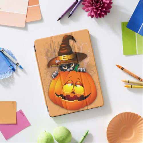 Halloween Cute Kitty Witch and Pumpkin Friend  iPad Air Cover