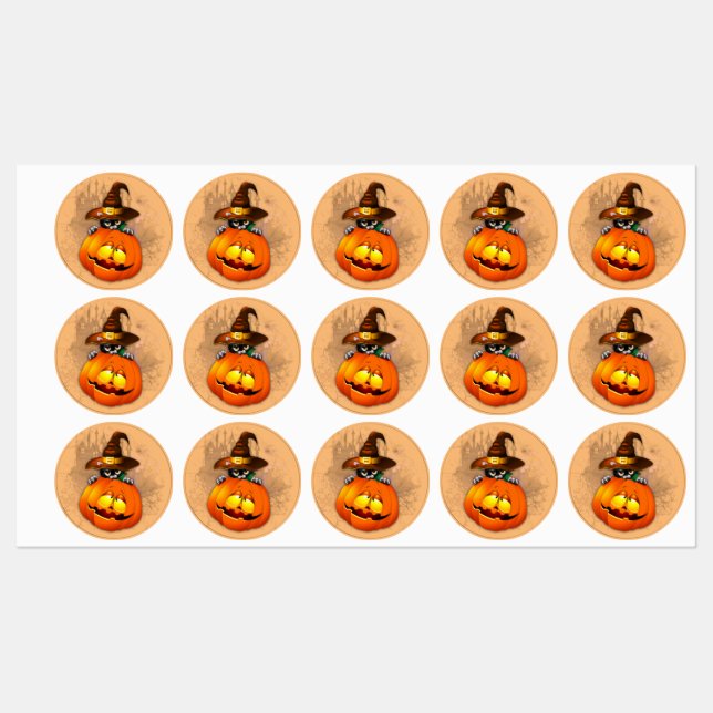 Halloween Cute Kitty Witch and Pumpkin Friend  Labels (Sheet)