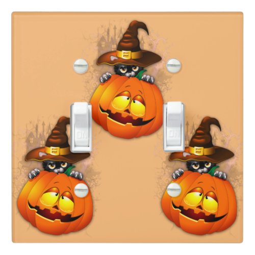Halloween Cute Kitty Witch and Pumpkin Friend  Light Switch Cover