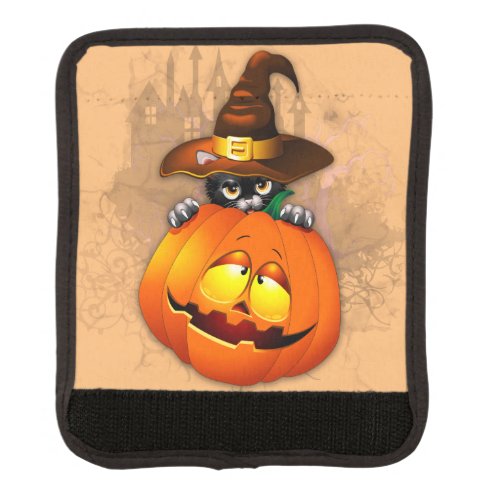 Halloween Cute Kitty Witch and Pumpkin Friend  Luggage Handle Wrap