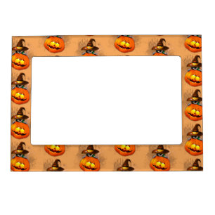 Halloween Cute Kitty Witch and Pumpkin Friend  Magnetic Frame