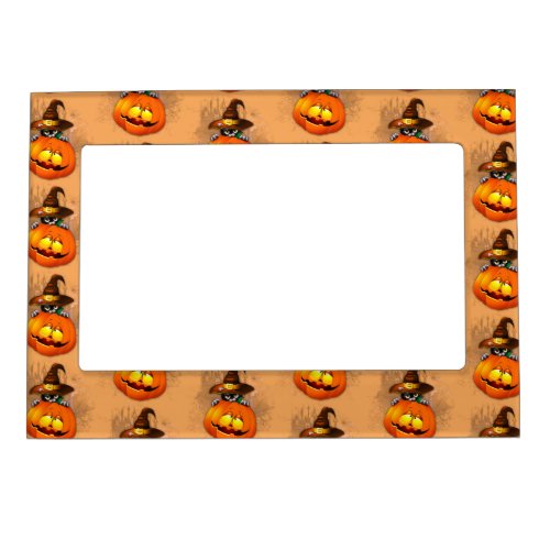 Halloween Cute Kitty Witch and Pumpkin Friend  Magnetic Frame