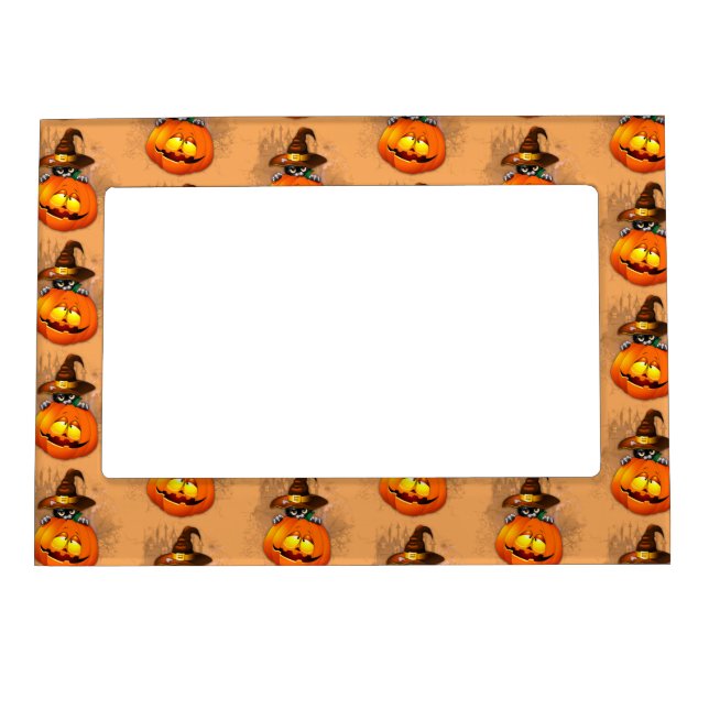 Halloween Cute Kitty Witch and Pumpkin Friend  Magnetic Frame (Front)