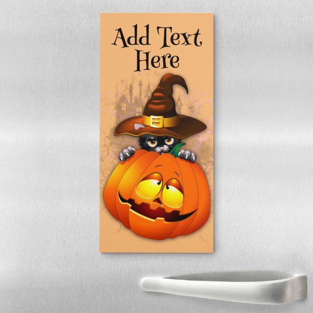 Halloween Cute Kitty Witch and Pumpkin Friend  Magnetic Notepad (In Situ)