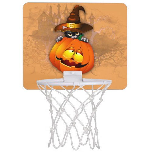 Halloween Cute Kitty Witch and Pumpkin Friend  Mini Basketball Hoop