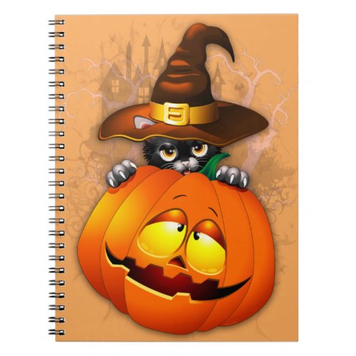 Halloween Cute Kitty Witch and Pumpkin Friend  Notebook