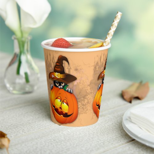 Halloween Cute Kitty Witch and Pumpkin Friend  Paper Cups