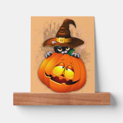Halloween Cute Kitty Witch and Pumpkin Friend  Picture Ledge