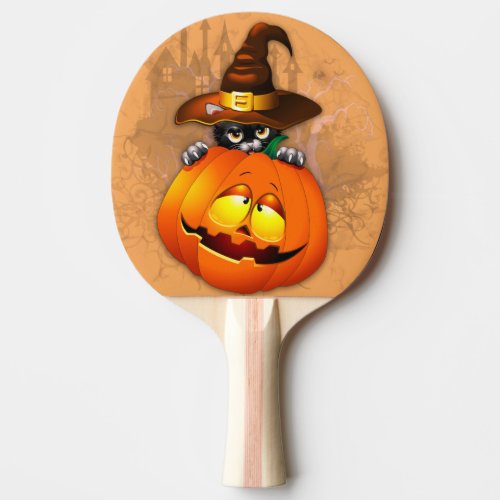 Halloween Cute Kitty Witch and Pumpkin Friend  Ping Pong Paddle