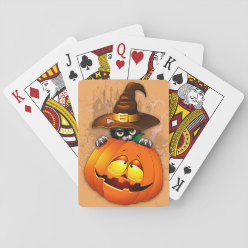 Halloween Cute Kitty Witch and Pumpkin Friend  Playing Cards