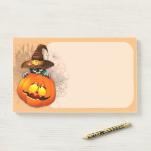 Halloween Cute Kitty Witch and Pumpkin Friend Post-it Notes