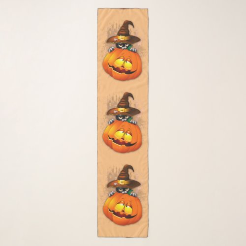 Halloween Cute Kitty Witch and Pumpkin Friend  Scarf
