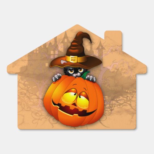 Halloween Cute Kitty Witch and Pumpkin Friend  Sign