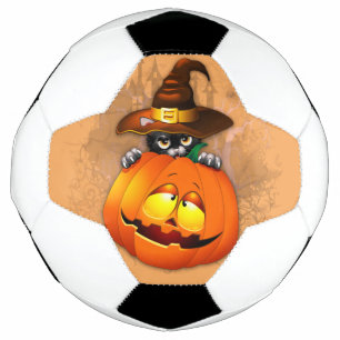 Halloween Cute Kitty Witch and Pumpkin Friend Soccer Ball