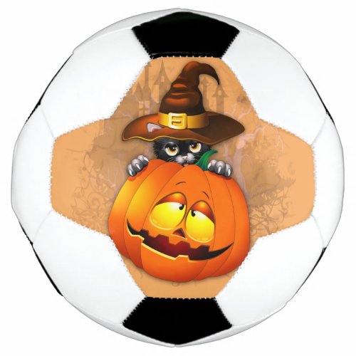 Halloween Cute Kitty Witch and Pumpkin Friend  Soccer Ball