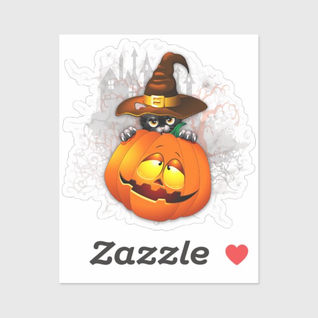 Halloween Cute Kitty Witch and Pumpkin Friend  Sticker (Sheet)