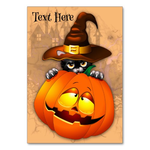 Halloween Cute Kitty Witch and Pumpkin Friend  Table Number