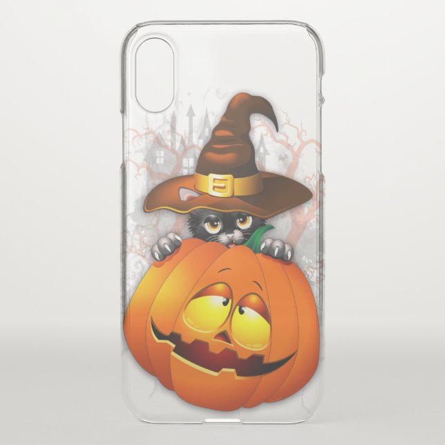 Halloween Cute Kitty Witch and Pumpkin Friend  Uncommon iPhone Case (Back)