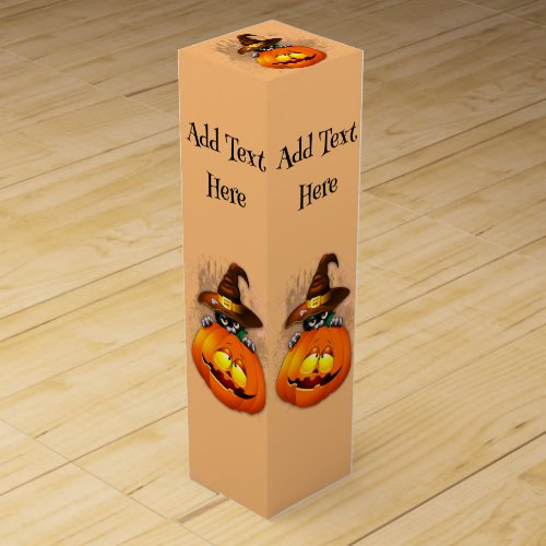 Halloween Cute Kitty Witch and Pumpkin Friend  Wine Box