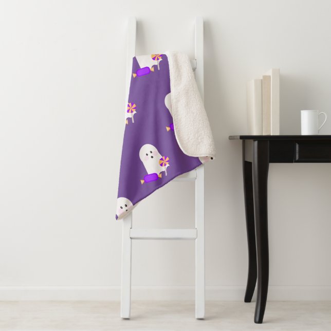 Halloween Cute Little Ghost and Treats Sherpa Blanket (In Situ)