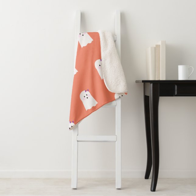 Halloween Cute Little Ghost Girls Sherpa Blanket (In Situ)