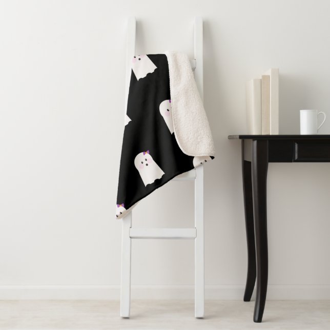 Halloween Cute Little Ghost Girls Sherpa Blanket (In Situ)