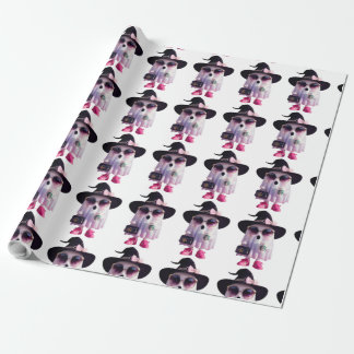 Halloween Cute Little Lady Ghost with Coffee Wrapping Paper