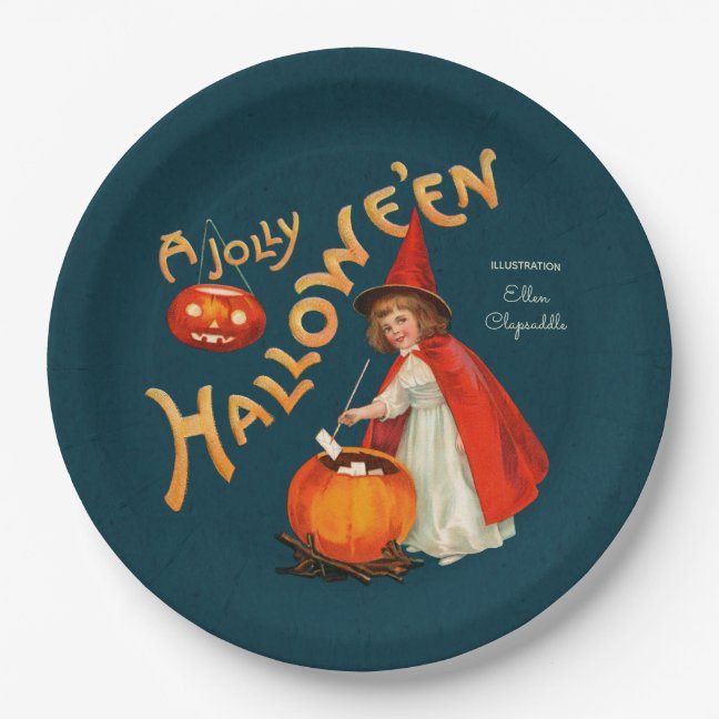 Halloween Cute little witch CC1243 Clapsaddle Paper Plate