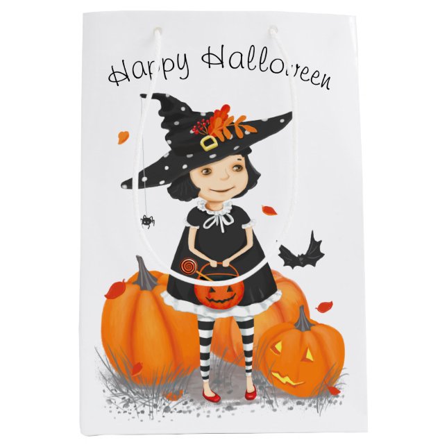 Halloween Cute Little Witch Medium Gift Bag (Front)