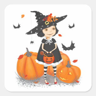Halloween Cute Little Witch Square Sticker