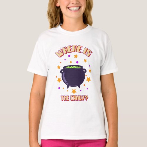 Halloween Cute Magic Pot Candy Design T_shirt