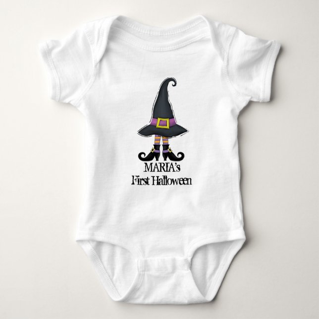 Halloween Cute Minimalist Witch Shoes Hat Simple Baby Bodysuit (Front)