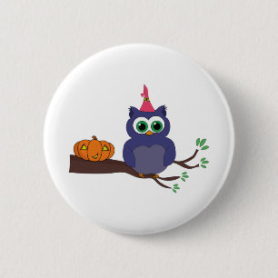 Halloween Cute Owl and a Pumpkin Button